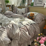 Purpdrank  French Vintage Floral Bedding Set Four-Piece Set Elegant Flat Bed Sheet Set With 2 Pillowcases Twin Queen Size For Women Girls