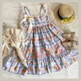 Purpdrank  Japanese Harajuku High Street All Macth Casual Sling Dresses Fashion Sweet Flower Print Plaid A-line Puffly Clothes Summer Dress