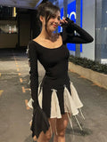 Purpdrank - Lace Up High Waist Dress For Women Folds Splice Bodycon Mini Dress Hot Girls Street Slim See Through Dresses Woman Autumn