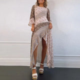 Purpdrank  Casual O Neck Loose Pullover Dress Retros Commuting Pleated Irregular Dresses Early Spring Flare Long Sleeve Floral Print Dress