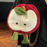 Purpdrank  Cute Cartoon Apple Shoulder Bag Lovely Cartoon Apples Backpack Crossbody Bag  Plush Large Capacity Schoolbag Plush Shoulder Bag