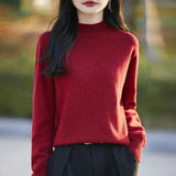 Purpdrank  Women's Loose Fit Knitted Sweater Half High Collar Soft Fleece Winter Thickened Floral Thread Knit Top Lazy Base Layer Shirt