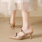 Purpdrank  Nude Pointed Toe Sexy Stiletto Slippers Sandals Women Fashion Bowknot Backless Muller Dress Pumps Luxury Designer Bridal Heels
