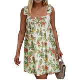 Purpdrank  Summer Sundresses For Women Square Neck Sleeveless Short Dress Bow Tie Floral Print Casual Midi Dresses Ruffle Hem Boho Dresses