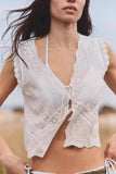 Purpdrank  Boho Inspired white cotton shirt women sleeveless tied closure summer beach top new sexy women blouse shirt