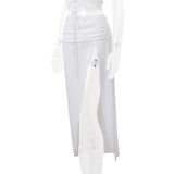 Purpdrank  Ruched Long Skirt Women y2k Clothes Solid Color Ruched Waist Side Split Skirt Skirt Summer Party Skirts Streetwear