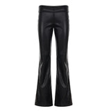 Purpdrank  Basic Solid Pu Leather Flare Pants Casual Slim Folds Low-Waisted Wide Leg Pants Women Autumn Spring Streetwear Office Lady