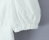 Purpdrank  Sexy Corset White Ruched Chest Spliced Lace V Collar Short Puff Sleeve Shirt Women Drawstring Tie Bow Center Buttons Crop Tops
