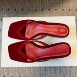 Purpdrank  Red Satin Kitten Heel Design Slippers Women Summer Sexy Clip Toe Brand Flip Flops Comfort Square Toe Outdoor Casual Beach Shoes