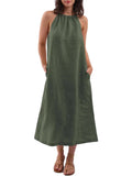 Purpdrank  Popular Neck Sleeveless Solid Color Vest Cotton and Linen Dress Women