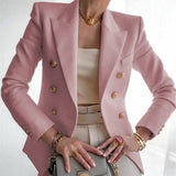 Purpdrank  Women's Autumn Blazers New Solid Fashion Casual Suit Short Jacket Golden Button Lady Suit Comfortable Commuting Long-sleeved Top