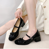 Purpdrank  New Butterfly-knot Women Mary Jane Shoes Elegant Thick Heel Shoes Ladies Fashion Dress Pumps