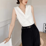 Purpdrank  Advanced Sleeveless Chiffon Top For Women'S Summer New Cross Design V-Neck Loose Belly Covering Chiffon Top