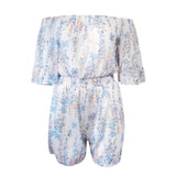 Purpdrank  Women Elegant Summer Romper Sexy Off Shoulder Flare Short Sleeve Wide Leg Shorts Pants Fashion Floral Print High Waist Jumpsuit