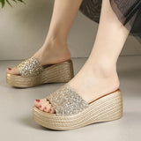 Purpdrank  Luxury Sequins Band Open Toe Slippers Women Fashion Wedge Thick Platform Sandals Woman Plus Size Daily High Heel Slides Mujer