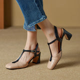 Purpdrank  Summer Women Shoes Genuine Leather Shoes for Women Square Toe Chunky Heel Women Sandals Retro Cover Toe Ankle Strap Shoes