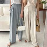 Purpdrank  Summer Style Women's Pants Fashion Drape OL High Waist Pleated Straight Wide Leg Pants Ladies Elegant Ankle Length Trousers