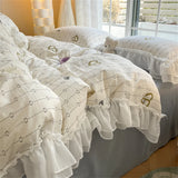 Purpdrank  Korean Princess Style Bedding Set With Lace Skin-friendly Soft Duvet Cover Set Bed Sheet Pillowcases Comforter Four Piece Sets