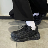 Purpdrank  Black Dad Shoes Unisex Sporty Casual Style Synthetic Wax Leather Cross Buckle Closure Anti-Slip Rubber Sole for Spring Season