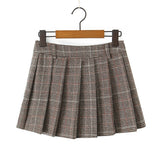 Purpdrank  Women Side Zipper Waist Plaid Tweed Mini Pleated Skirt The Spice Girls Ruched Hem A-line Short Skirts with Shorts lining