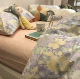 Purpdrank  Cute rustic french floral bedding set,purple yellow cotton twin full queen king home textile flat sheet pillow case duvet cover