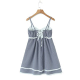 Purpdrank  Sexy Plaid Spliced Embroidery Lace Bra Corset style Mini Dress Women Bow Lacing up Backless Party Skater Sling Robe Holiday
