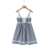 Purpdrank  Sexy Plaid Spliced Embroidery Lace Bra Corset style Mini Dress Women Bow Lacing up Backless Party Skater Sling Robe Holiday