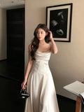 Purpdrank  Temperament Suspender Summer New Satin Slim Solid Color Versatile Elegant Dress