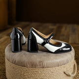 Purpdrank  New Patent Leather Mary Jane Women's Shoes LEISURE Buckle Shallow Pumps Square Toe Thick Heel Shoes Woman Zapatos De Mujer