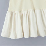 Purpdrank  CHIC Beige Polo Collar Bow Lapel V Waffle Knitted Short Sleeve Dress Women Slim Waist Spliced BUD Swing Short Dresses Robe