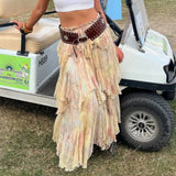 Purpdrank   Boho Beach Irregular Long Skirts for Women Chiffon Printed Summr Skirt Gypsy Retro Elastic Waist A-line Loose Falda Mujer