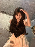 Purpdrank  Sweet Bubble Sleeve  Dress Women's Summer High Waist Short Skirt  Style Polyester Fiber Princess Gown Citywalk