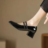 Purpdrank  Versatile Patent Leather Pump Women's Shoes Winter 2024 New Style Square Heel Adult Professional Women's Footwear Simple Design