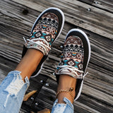 Womens Retro Floral Skate Shoes - Ultra-Comfortable Slip-On Sneakers with Trendy Color Block Design - Fashion Casual Footwear for Everyday Style