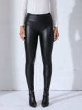 Stylish Cropped Leather Leggings - Tummy Control, Butt Lifting, Versatile, Solid Color, PU Leather, Outdoor Sports, High-Waisted, Comfortable, Fashionable Leggings for Women