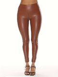 Seamless Faux Leather Skinny Leggings - High Waist, Stretchable, Vintage Style - Soft Touch, Fashion-Forward, All-Season Womens Clothing - Retro Charm for Casual or Dressy Wear