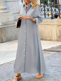 Stylish Plus Size Button Front Polo Collar Long Sleeve Dress - Women's Plus Size Clothing, Casual Solid Color Dresses for Work or Daily Wear - Easy to Match and Comfortable to Wear