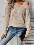 Boat Neck Drop Shoulder Pullover Sweater, Elegant Solid Color Long Sleeve Sweater For Spring & Fall, Women's Clothing