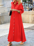Stylish Plus Size Button Front Polo Collar Long Sleeve Dress - Women's Plus Size Clothing, Casual Solid Color Dresses for Work or Daily Wear - Easy to Match and Comfortable to Wear