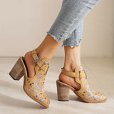 Purpdrank Women's Embroidered & Studded Decor Chunky Heeled Boots, Slingback Faux Leather Ankle Boots, Women's Footwear