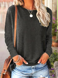 Essential Crew Neck Long Sleeve T-Shirt for Women - Soft Cotton Blend, Micro Elasticity, Regular Fit, Solid Color, Perfect for Spring and Fall Seasons