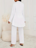 Two-piece Set, Solid Pocket Lapel Cardigan & Sleeveless Wide Leg Jumpsuit Outfits for Women