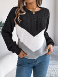 Cozy Cable Knit Crew Neck Sweater - Women's Casual Long Sleeve Pullover Sweater for Everyday Wear - Soft, Warm, and Comfortable Clothing for Winter