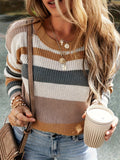 Color Block Crew Neck Sweater, Elegant Long Sleeve Sweater For Fall & Winter, Women's Clothing