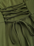 Stylish Chain Decor Strapless A-Line Dress - Elegant Ruffle Hem, Cross Tie, Mid-Elastic Polyester Fabric, Solid Color, Casual Chic for Spring and Summer Seasons