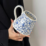 Purpdrank  1pc 20.29oz Hand-Painted Blue and White Floral Ceramic Mug, Round Insulated Coffee Cup, Reusable for Daily Use, Perfect for Christmas, Halloween, Easter, Hanukkah, Thanksgiving Gifts