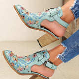Purpdrank Women's Embroidered & Studded Decor Chunky Heeled Boots, Slingback Faux Leather Ankle Boots, Women's Footwear