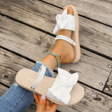 Purpdrank Casual Lightweight Slide Sandals - Women's Bowknot Decor Open Toe Flat Summer Shoes