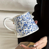Purpdrank  1pc 20.29oz Hand-Painted Blue and White Floral Ceramic Mug, Round Insulated Coffee Cup, Reusable for Daily Use, Perfect for Christmas, Halloween, Easter, Hanukkah, Thanksgiving Gifts