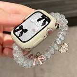Purpdrank  Korea Cute Bling Glitter Bow Bunny Pendant Change Elastic Band + Case Compatible with for apple Watch Band Series S10 9 8 7 6 5 4 SE S10 42Mm 46Mm 38 40 41Mm 42 44 45Mm 49Mm Summer Girl Strap